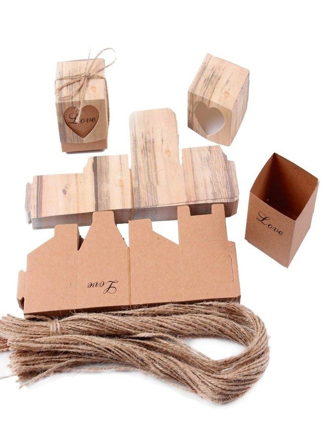 كوبو علب هدايا حلوى من كوبو، 50 قطعة، مصنوعة من ورق كرافت عتيق مع خيوط من الخيش، أكياس هدايا على شكل قلب مقلد لحاء الشجر، مناسبة لحفلات الزفاف وأعياد الميلاد وحفلات استقبال المولود الجديد (علب على شكل قلب). - Image 4